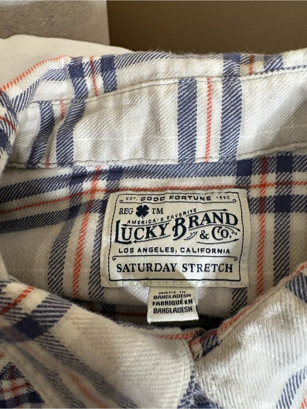 Lucky Brand L Flannel Western Pearl Snap Plaid Shirt Blue Gray Long - Picture 3 of 4
